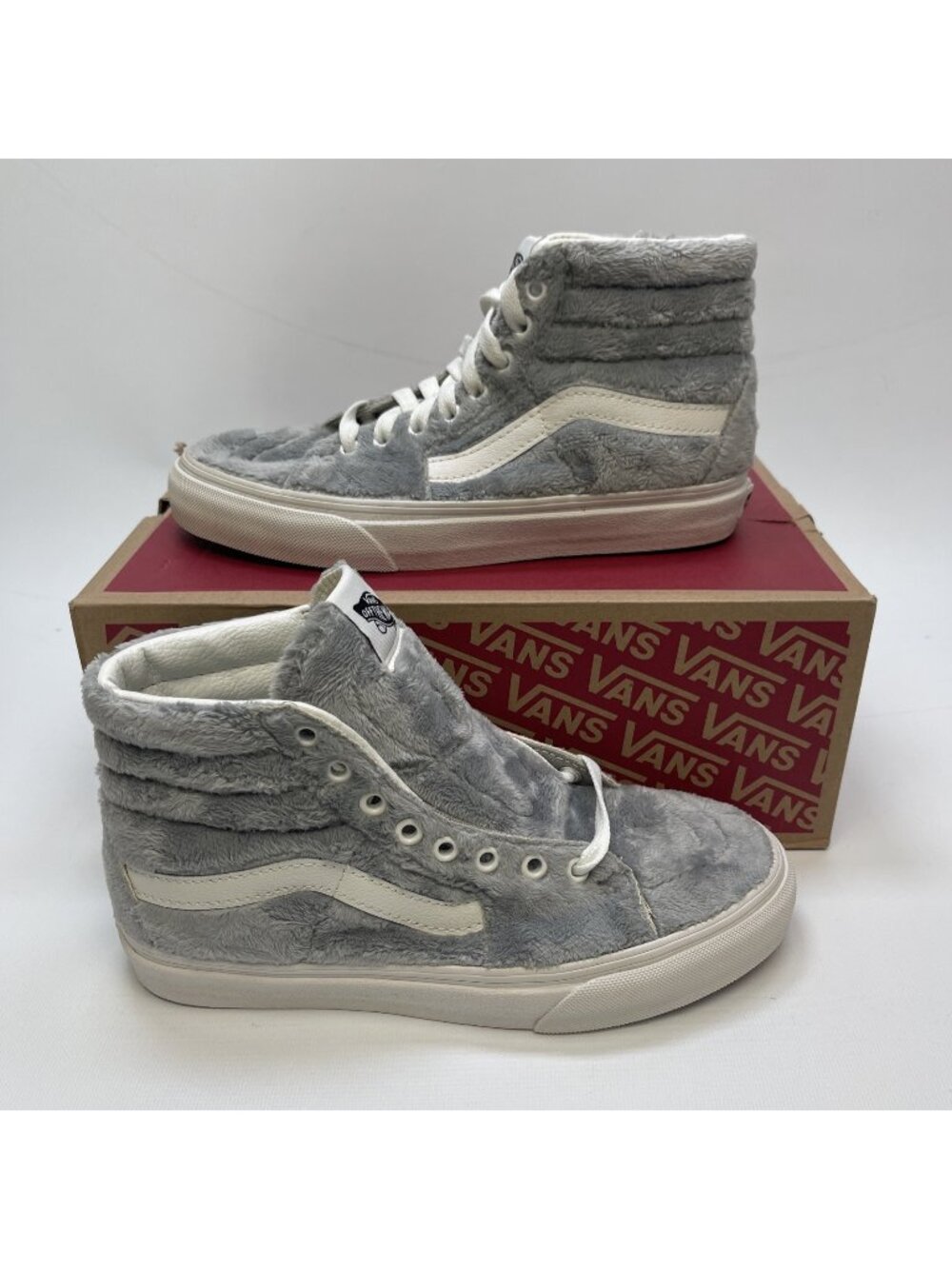 Vans SK8-Hi Sherpa Fleece Drizzle Gray Sneakers Shoes Wom 7 / Men 5.5 US Cozy